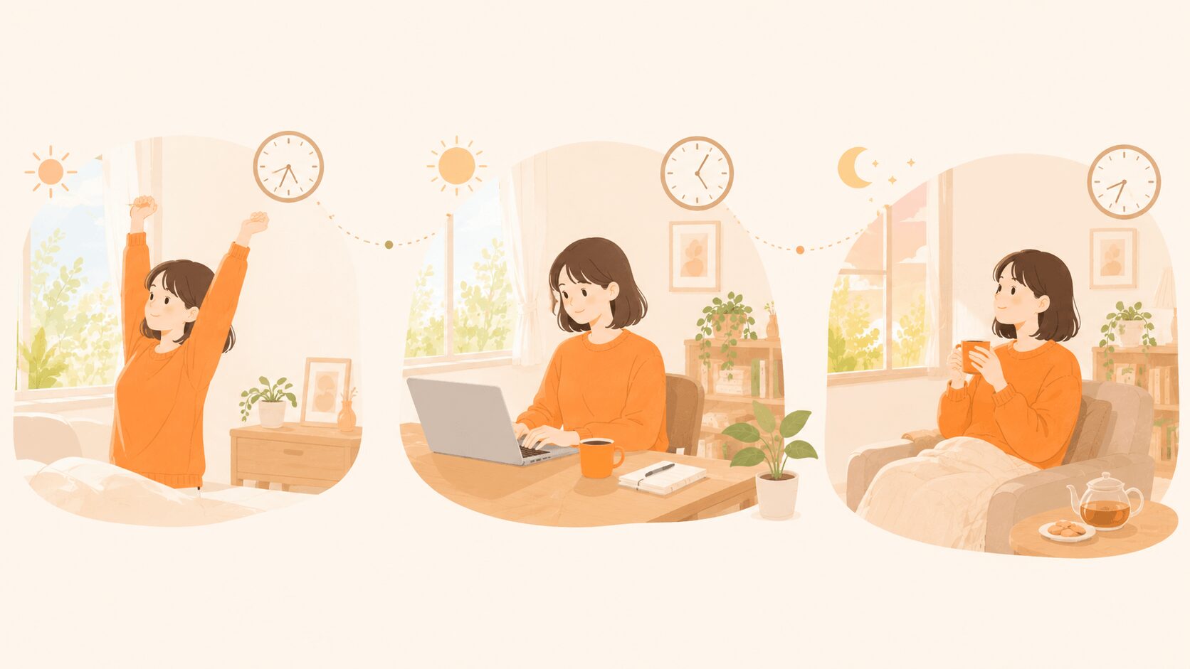 在宅利用の一日のリズムをあらわすイメージ