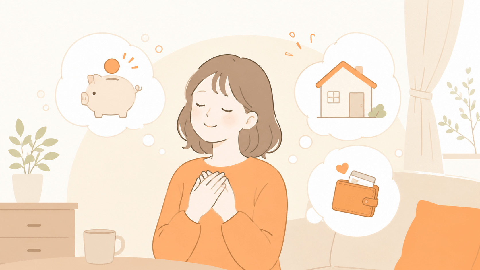 お金の不安がやわらいで安心するイメージのイラスト