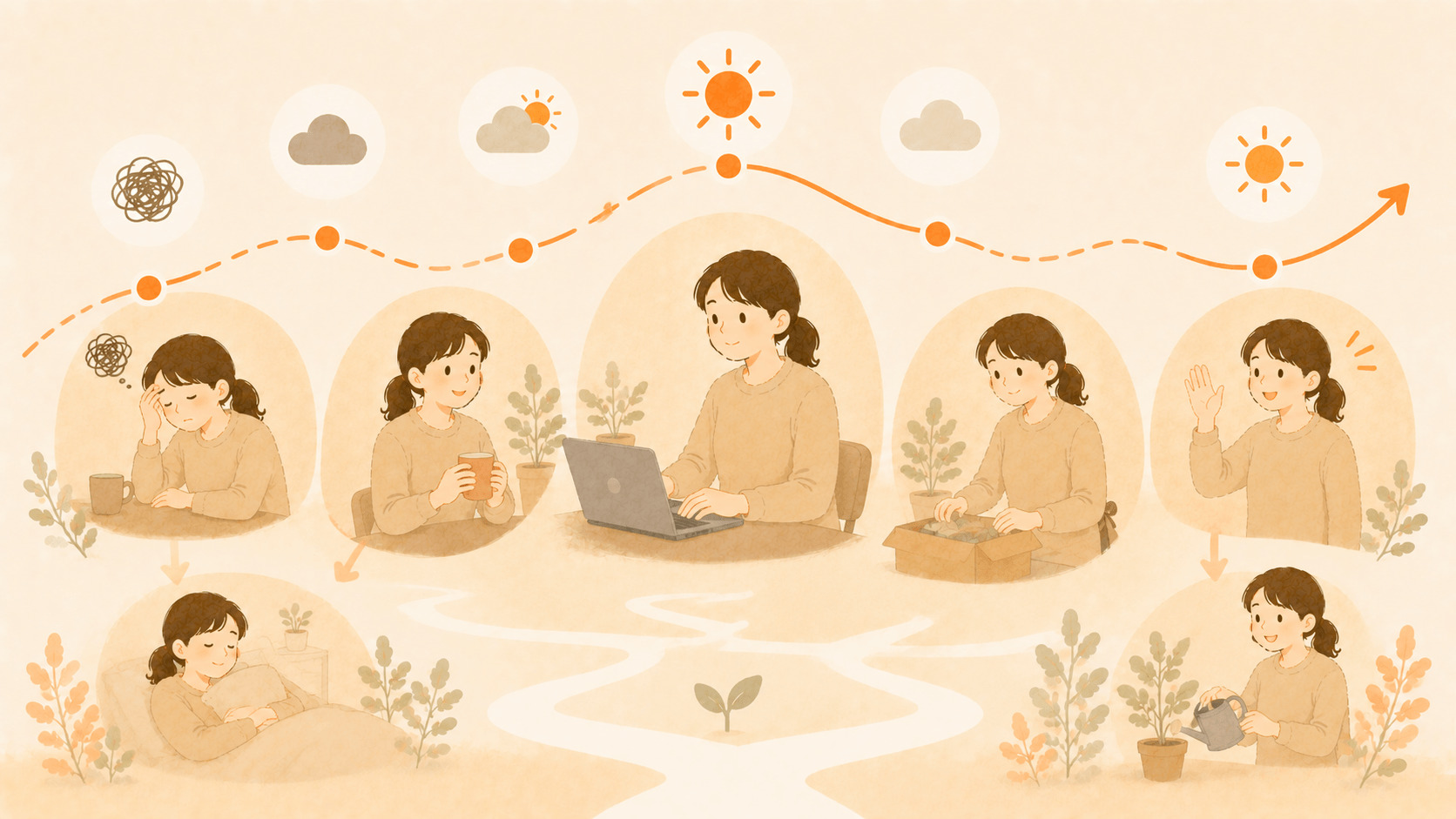 体調の波に合わせて無理なく働くイメージ