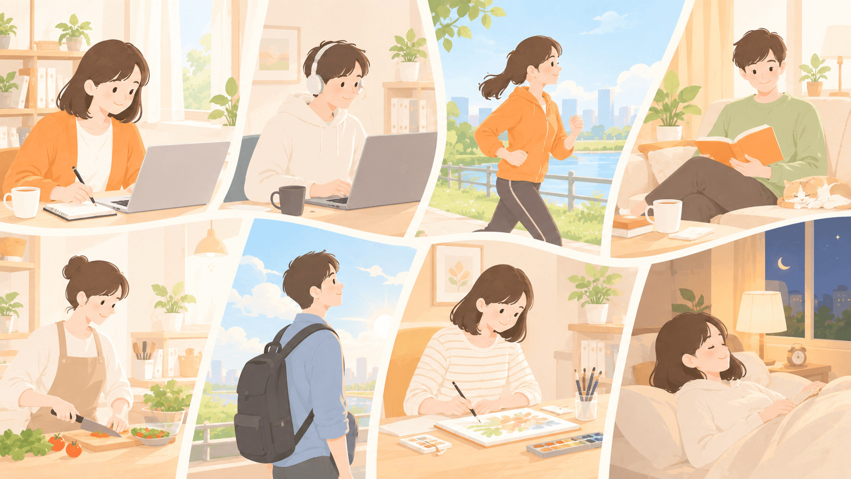 人それぞれ違う1日の過ごし方をあらわすイメージ